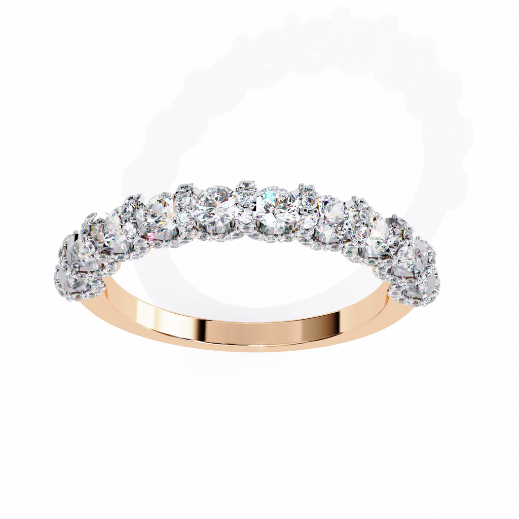 Rose Gold Round Diamond Cluster Two-Tone Half Eternity Band Ring