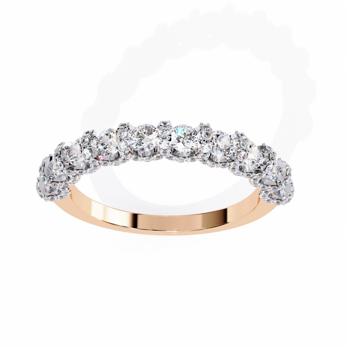 Rose Gold Round Diamond Cluster Two-Tone Half Eternity Band Ring
