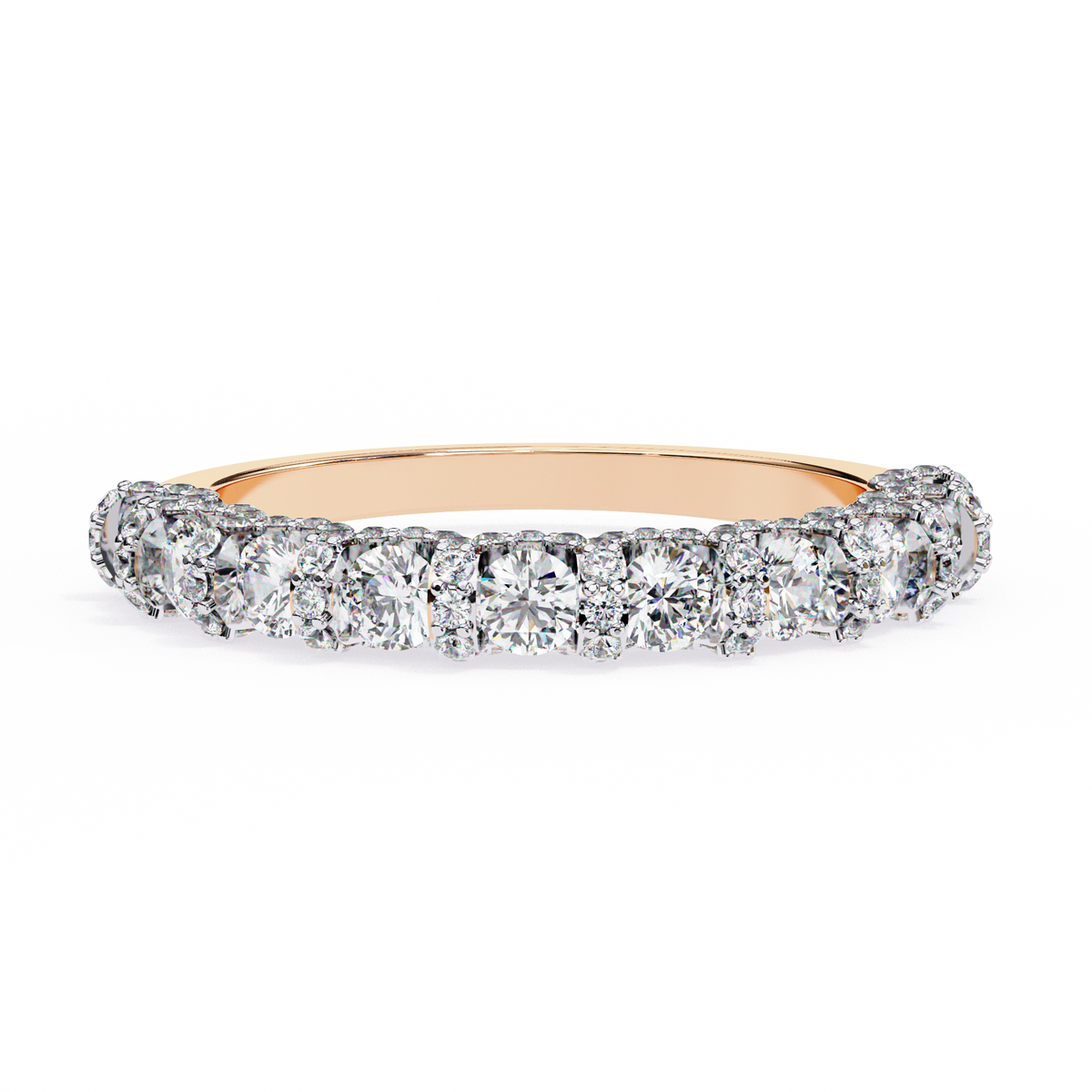 Rose Gold Round Diamond Cluster Two-Tone Half Eternity Band Ring