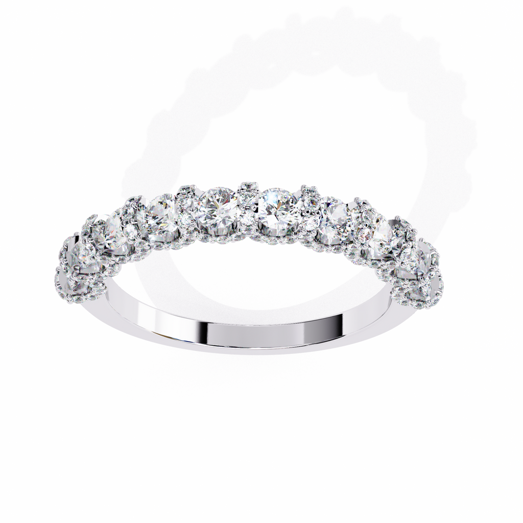 White Gold Round Diamond Cluster Half Eternity Band Ring