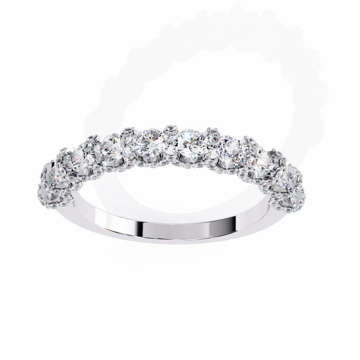 White Gold Round Diamond Cluster Half Eternity Band Ring