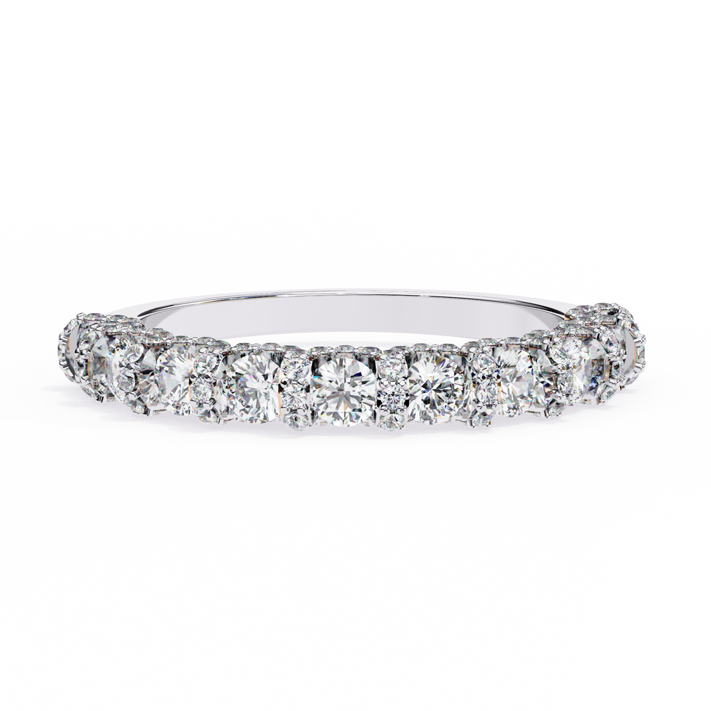 White Gold Round Diamond Cluster Half Eternity Band Ring