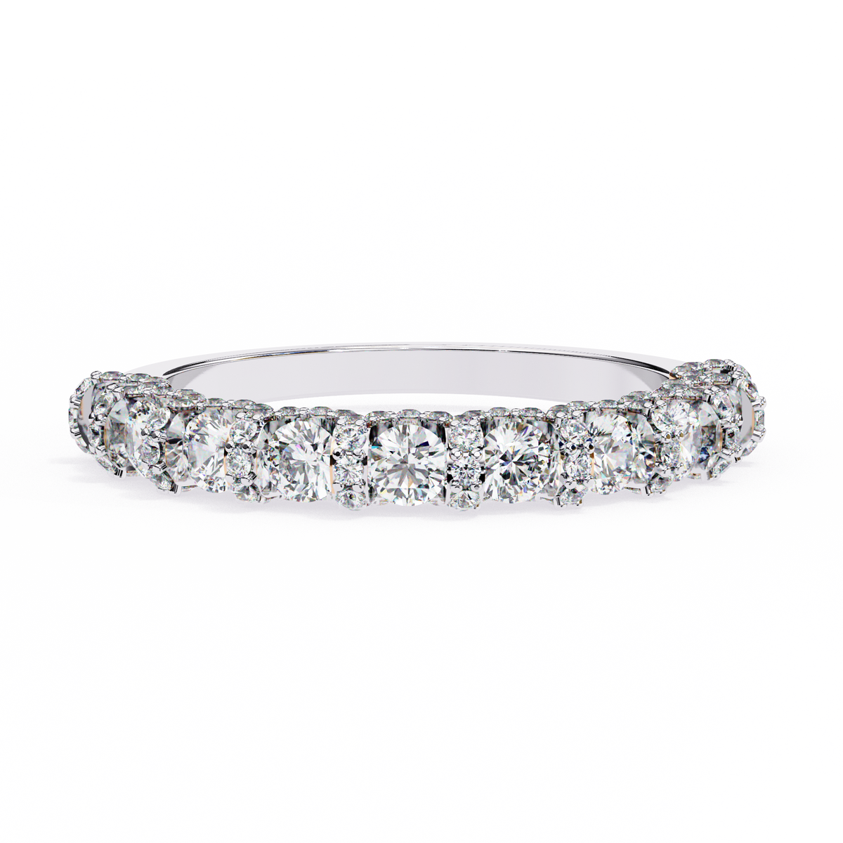 White Gold Round Diamond Cluster Half Eternity Band Ring