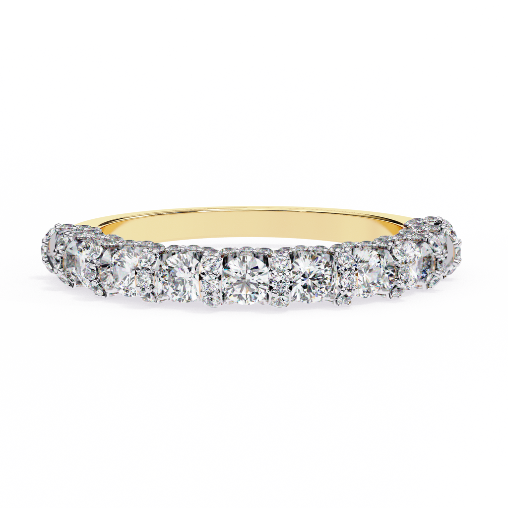 Yellow Gold Halo Cluster Half Eternity Diamond Band Ring