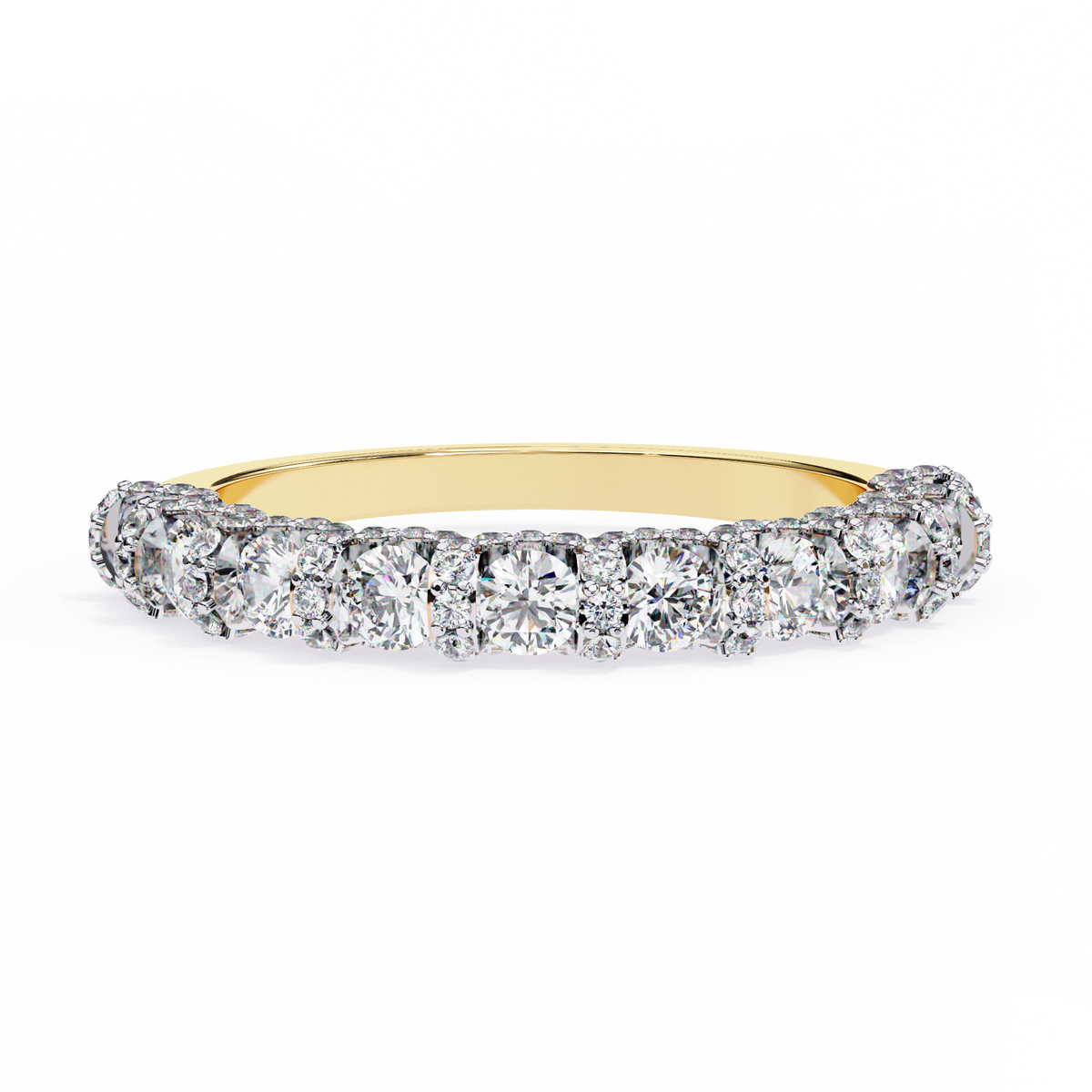 Yellow Gold Halo Cluster Half Eternity Diamond Band Ring