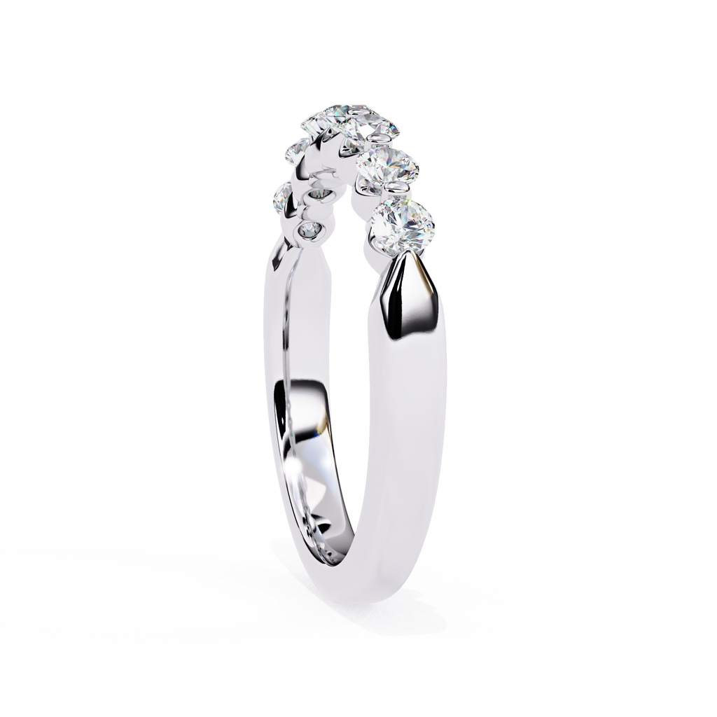 White Gold Seven Stone Round Diamond Shared Prong Band Ring