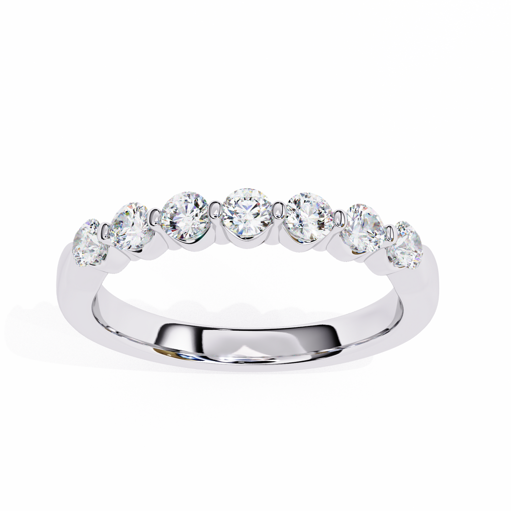 White Gold Seven Stone Round Diamond Shared Prong Band Ring