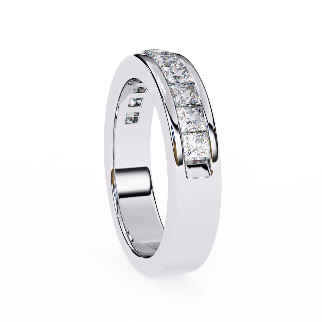 White Gold Princess-Cut Diamond Channel-Set Half Eternity Band Ring