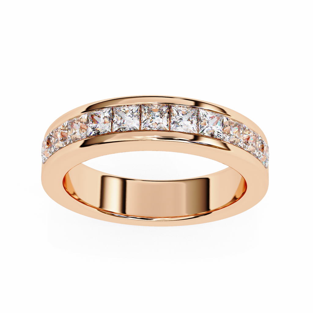Rose Gold Princess-Cut Diamond Channel-Set Half Eternity Band Ring