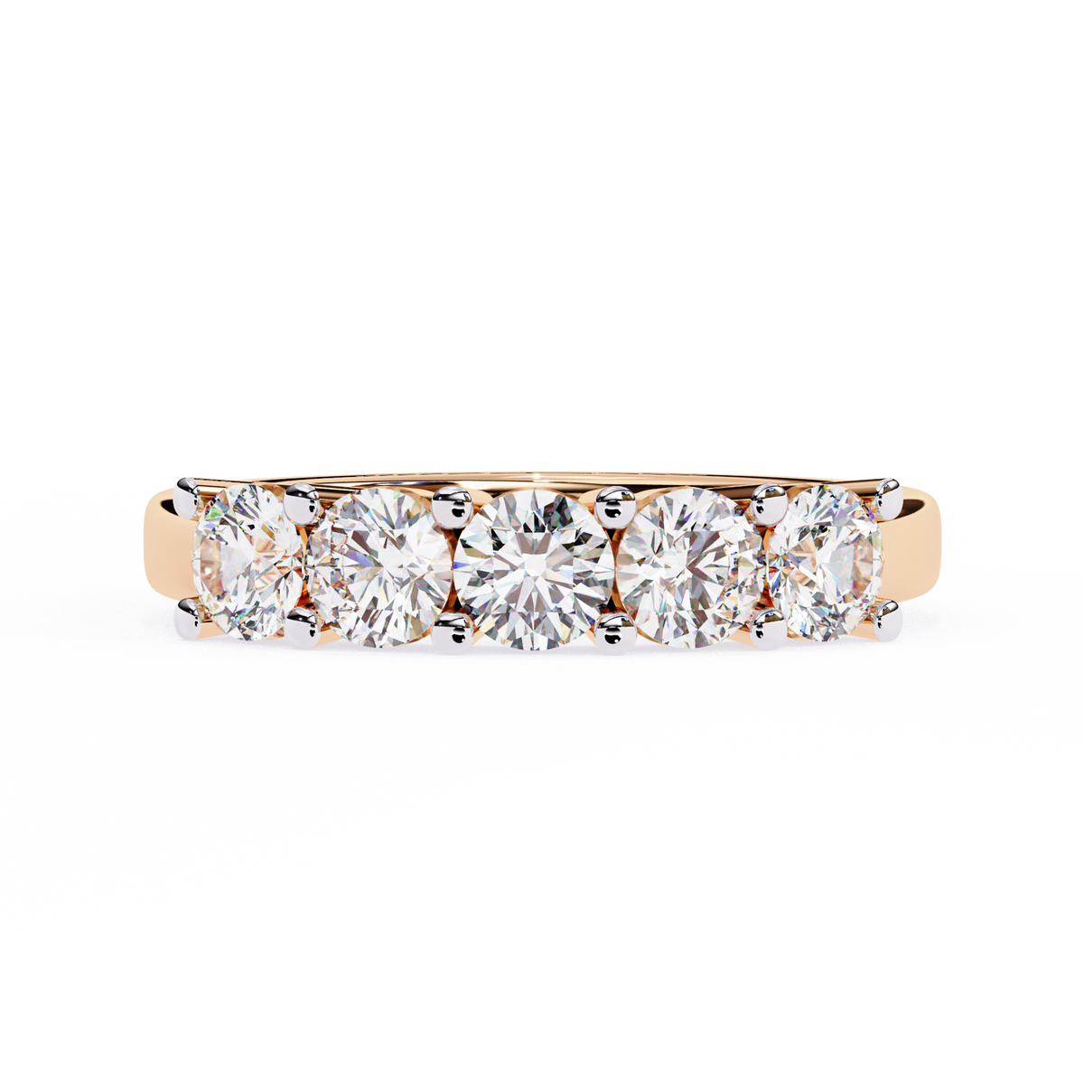 Gold Five Stone Round Diamond Half Eternity Ring