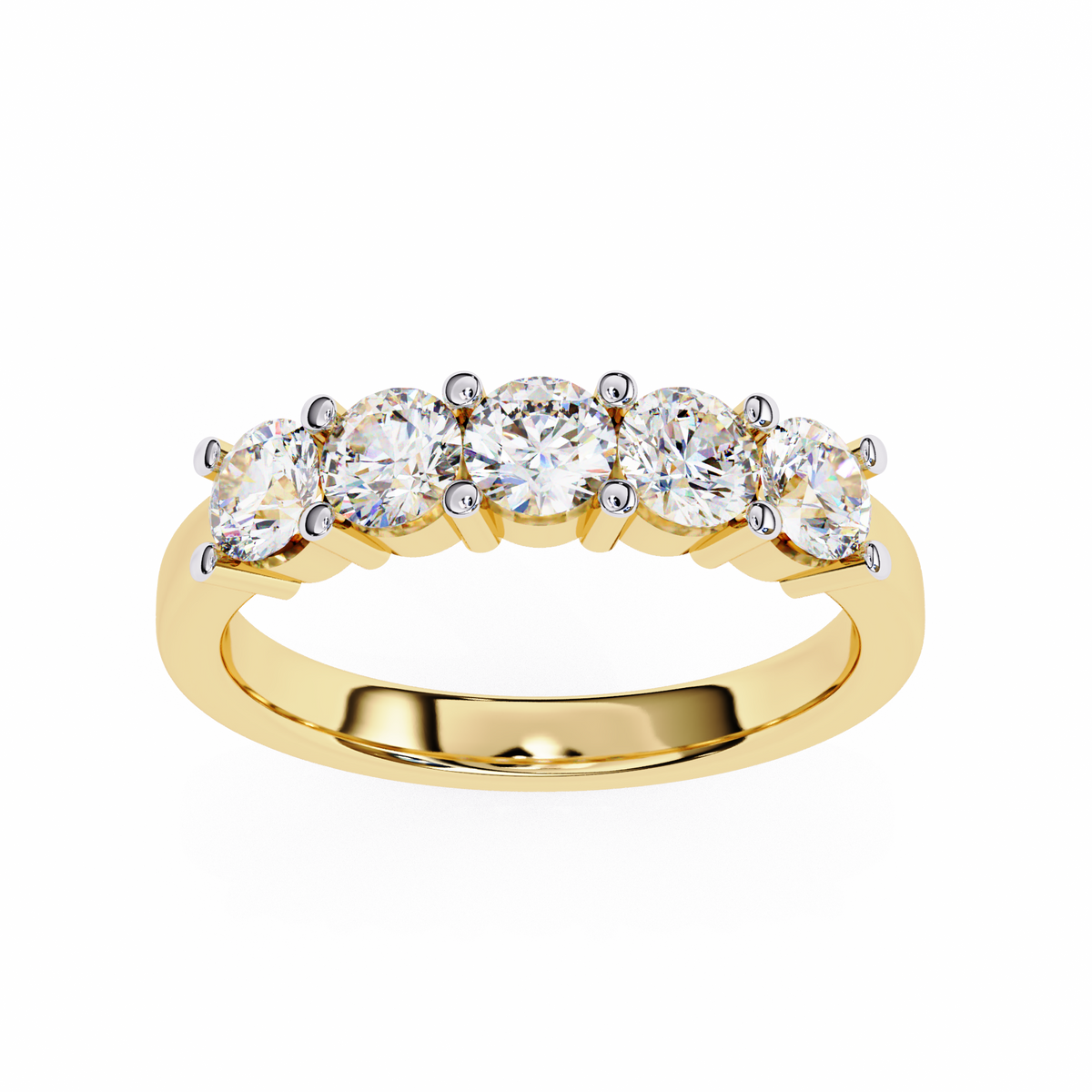 Gold Five Stone Round Diamond Half Eternity Ring