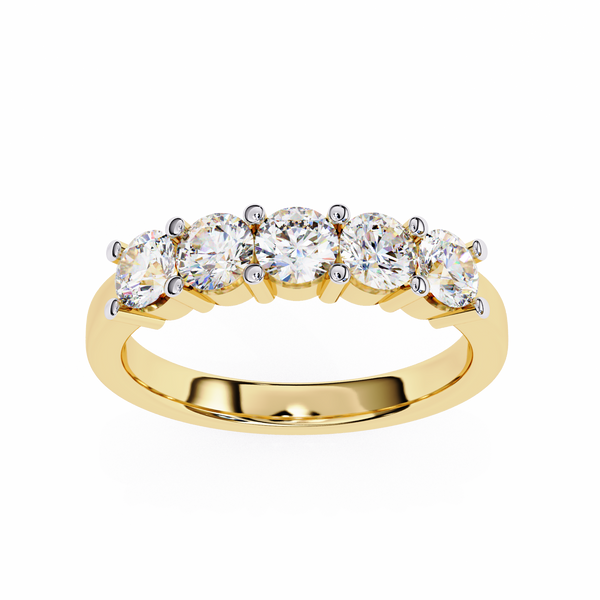 Yellow Gold Five Stone Shared Prong Diamond Band Ring