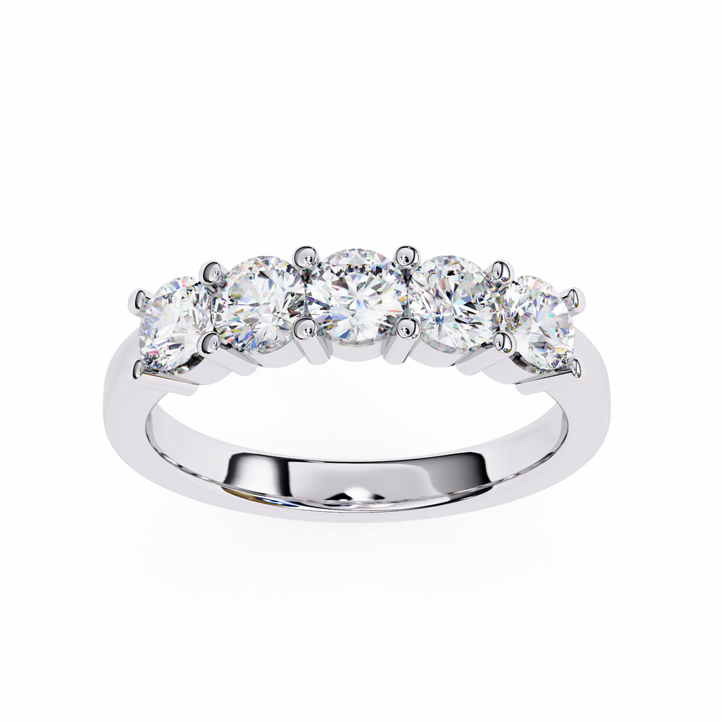 White Gold Five Stone Round Diamond Band Ring
