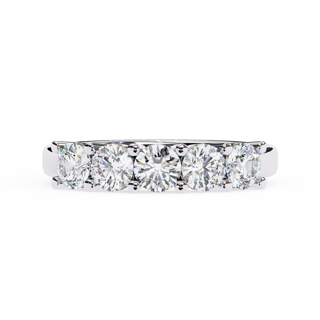 White Gold Five Stone Round Diamond Band Ring