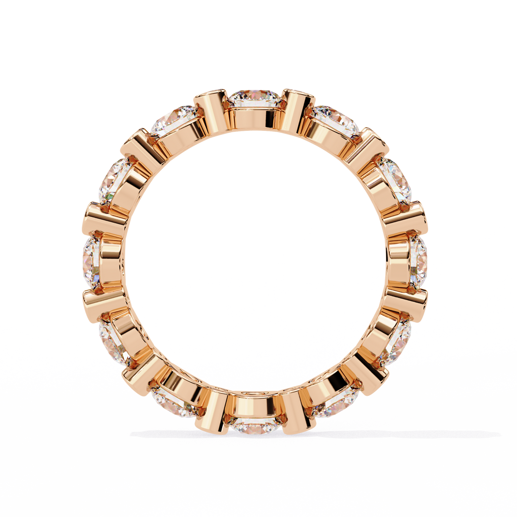 Rose Gold Round Diamond Alternating Bezel Full Eternity Band Ring