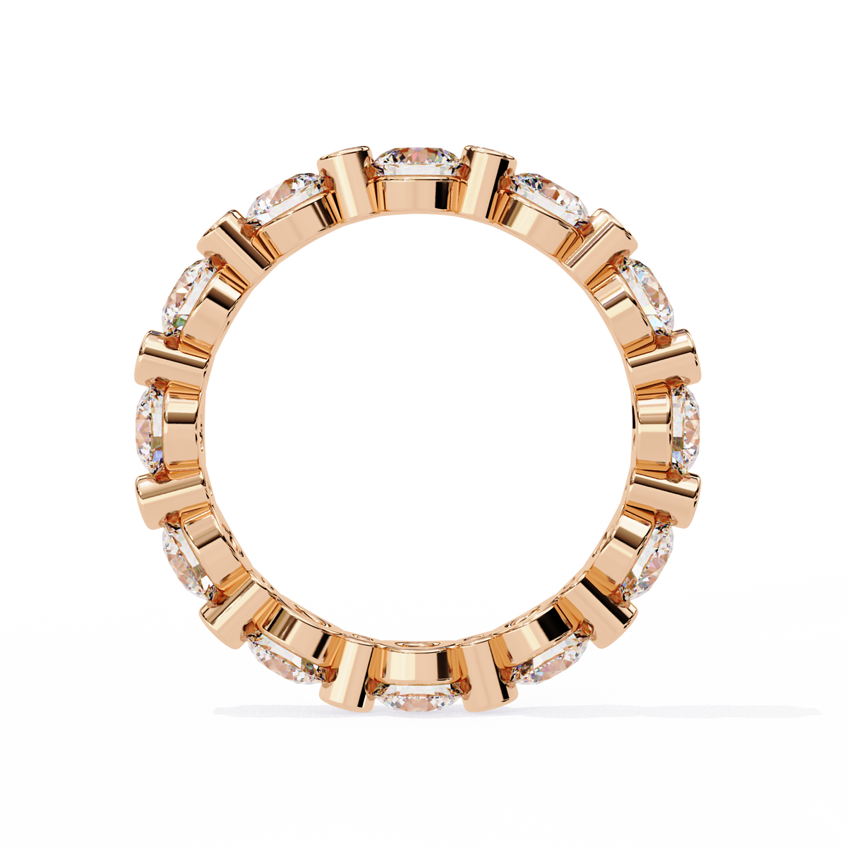 Rose Gold Round Diamond Alternating Bezel Full Eternity Band Ring