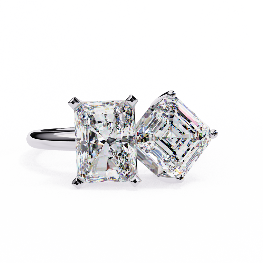 White Gold Toi et Moi Radiant and Asscher Cut Two Stone Diamond Ring