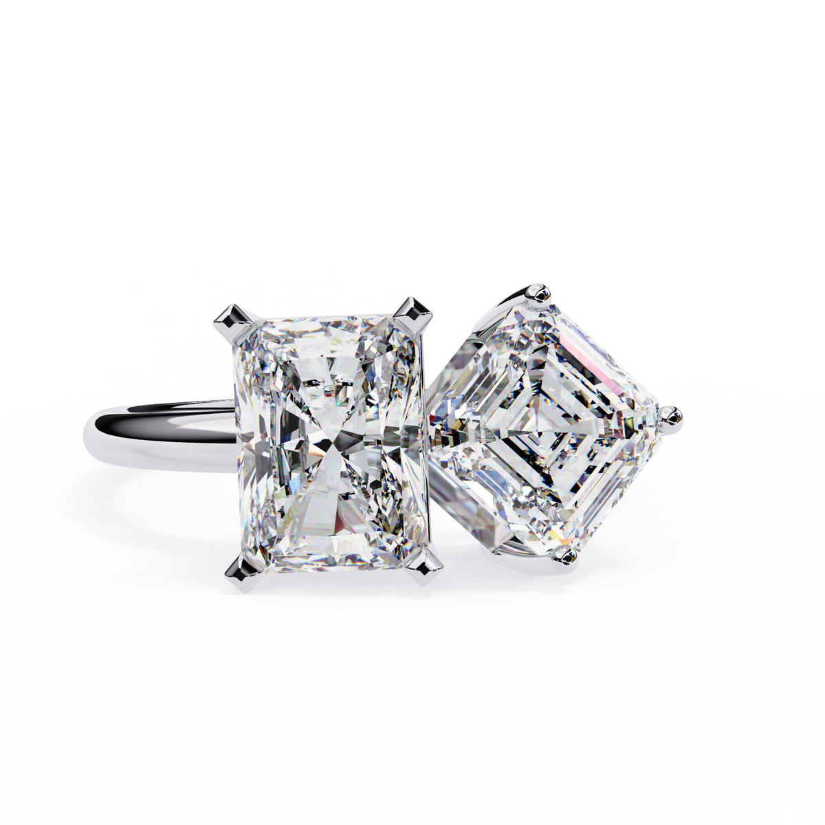 White Gold Toi et Moi Radiant and Asscher Cut Two Stone Diamond Ring