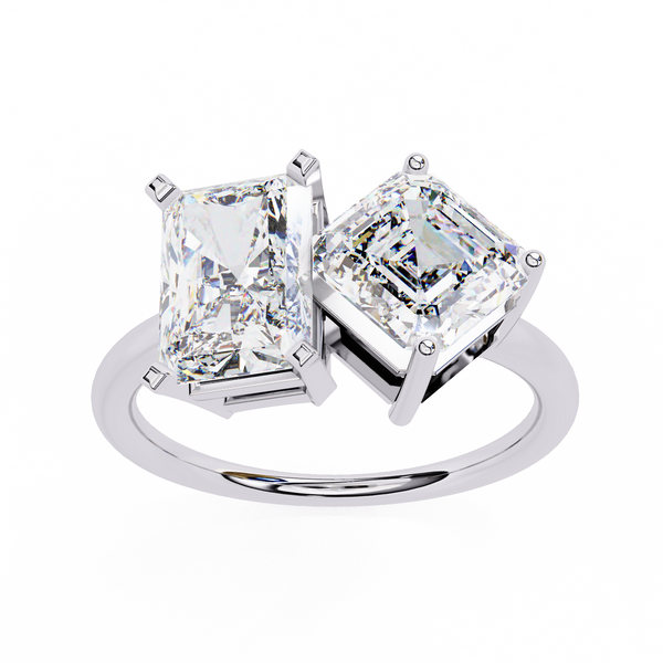 White Gold Toi et Moi Radiant and Asscher Cut Two Stone Diamond Ring