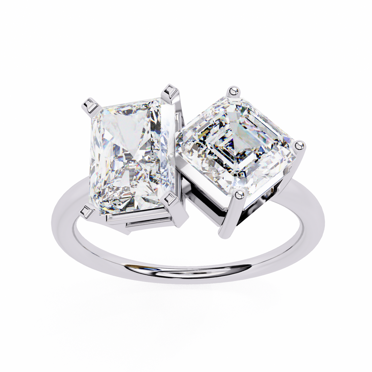 White Gold Toi et Moi Radiant and Asscher Cut Two Stone Diamond Ring