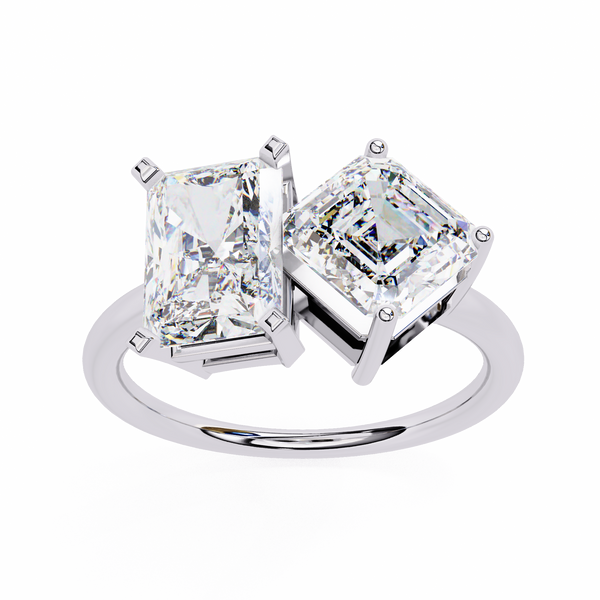 White Gold Toi et Moi Radiant and Asscher Cut Two Stone Diamond Ring