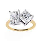 Yellow Gold Toi et Moi Radiant and Asscher Cut Two Stone Diamond Ring