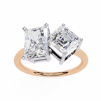 Rose Gold Toi et Moi Radiant and Asscher Cut Two Stone Diamond Ring