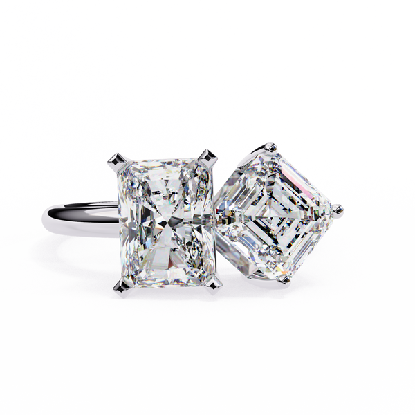 White Gold Toi et Moi Radiant and Asscher Cut Two Stone Diamond Ring