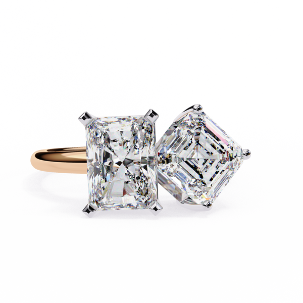 Rose Gold Toi et Moi Radiant and Asscher Cut Two Stone Diamond Ring