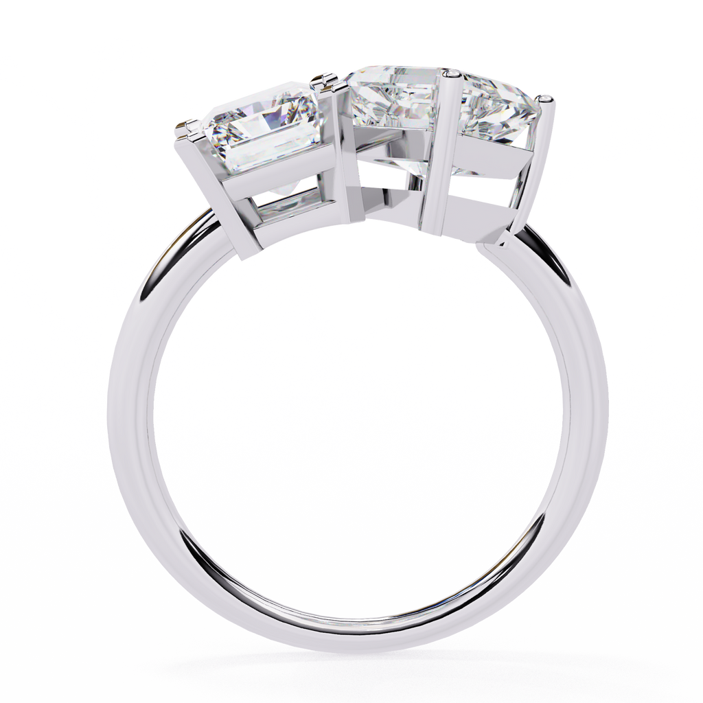 White Gold Toi et Moi Radiant and Asscher Cut Two Stone Diamond Ring