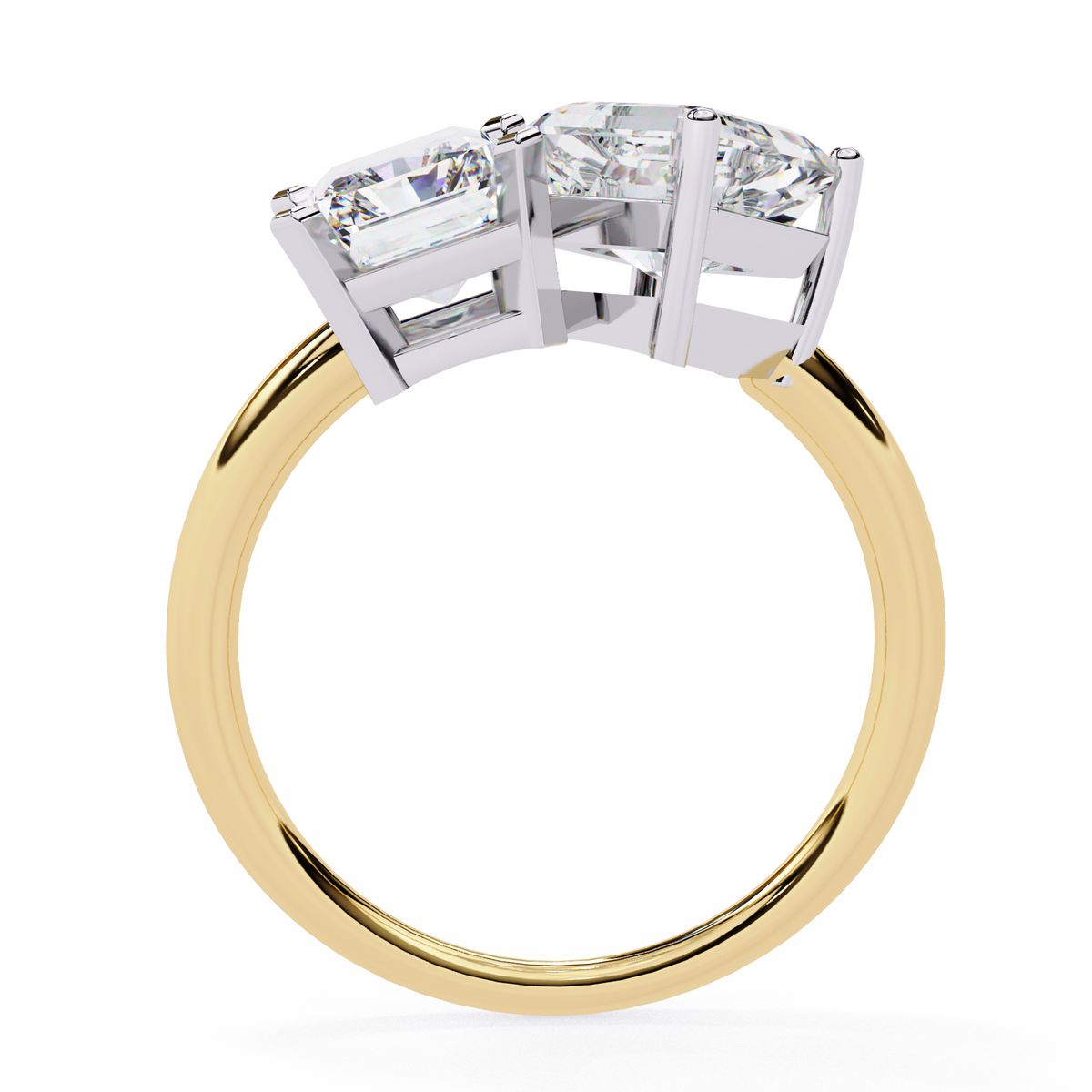 Yellow Gold Toi et Moi Radiant and Asscher Cut Two Stone Diamond Ring