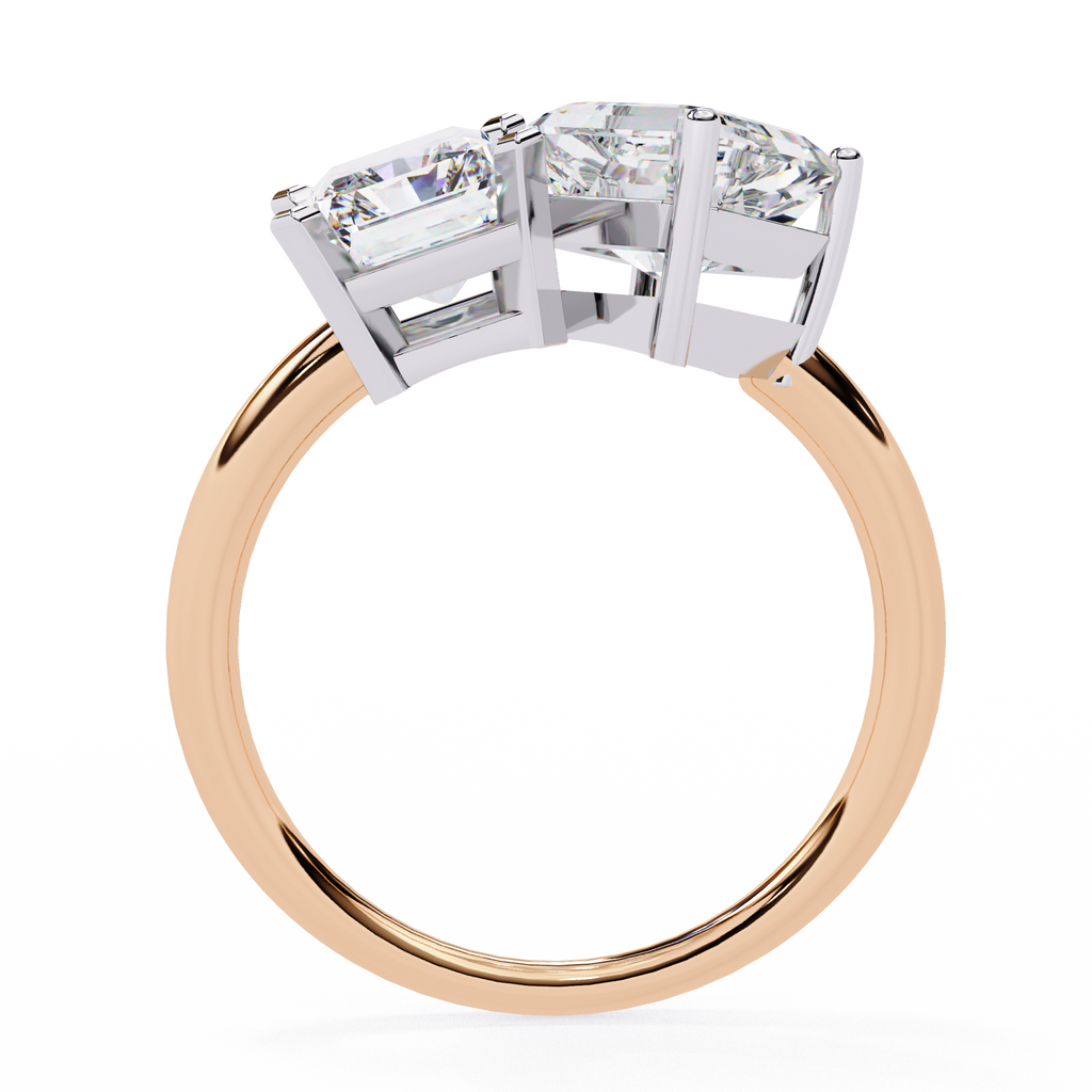 Rose Gold Toi et Moi Radiant and Asscher Cut Two Stone Diamond Ring
