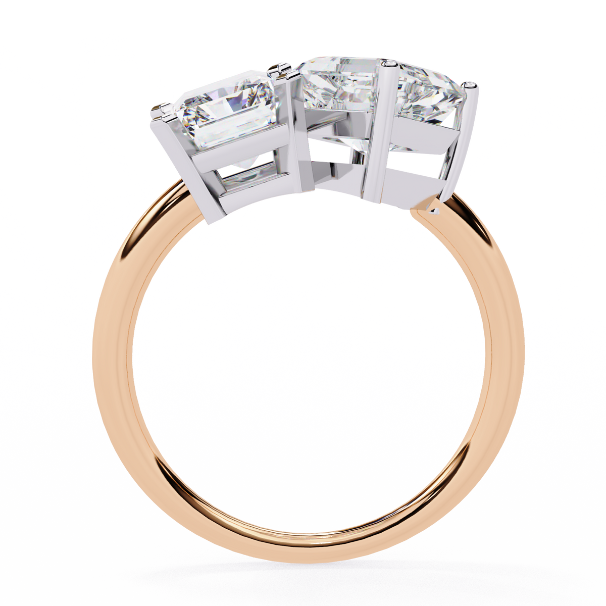 Rose Gold Toi et Moi Radiant and Asscher Cut Two Stone Diamond Ring