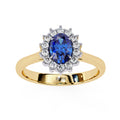 Yellow Gold Oval Blue Sapphire Ring with Diamond Halo