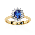 Yellow Gold Oval Blue Sapphire Ring with Diamond Halo