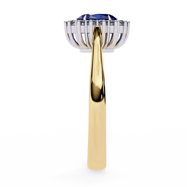 Yellow Gold Oval Blue Sapphire Ring with Diamond Halo