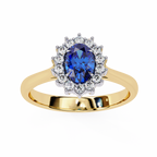 Yellow Gold Oval Blue Sapphire Ring with Diamond Halo