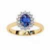 Yellow Gold Oval Blue Sapphire Ring with Diamond Halo