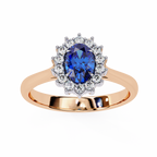 Rose Gold Oval Blue Sapphire Ring with Diamond Halo