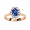 Rose Gold Oval Blue Sapphire Ring with Diamond Halo