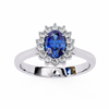 White Gold Oval Blue Sapphire Ring with Diamond Halo