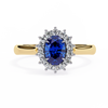 Yellow Gold Oval Blue Sapphire Ring with Diamond Halo