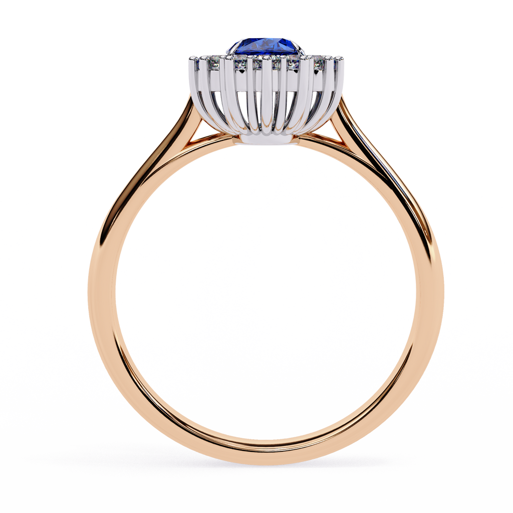 Rose Gold Oval Blue Sapphire Ring with Diamond Halo