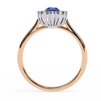 Rose Gold Oval Blue Sapphire Ring with Diamond Halo