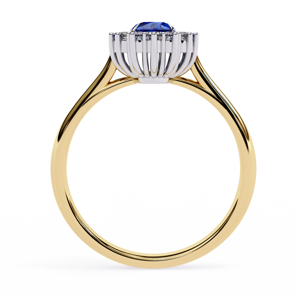 Yellow Gold Oval Blue Sapphire Ring with Diamond Halo