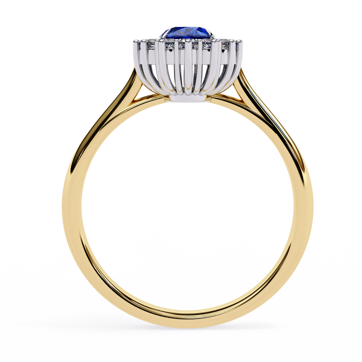 Yellow Gold Oval Blue Sapphire Ring with Diamond Halo