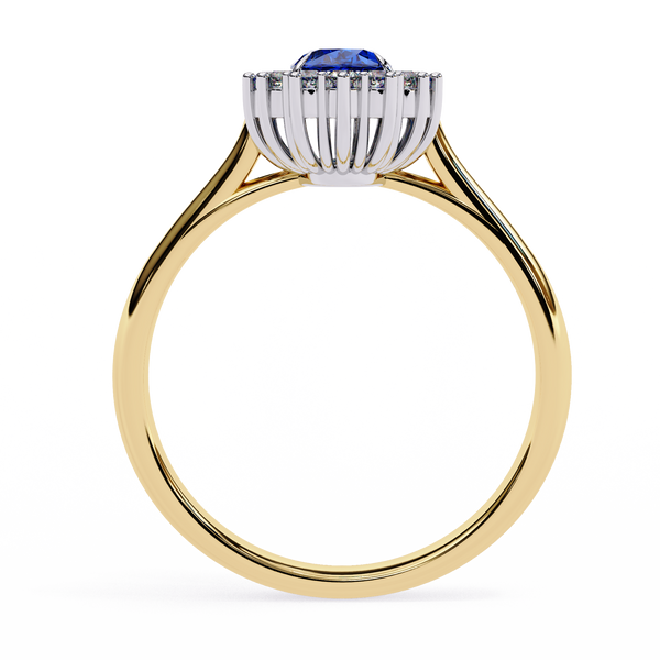 Yellow Gold Oval Blue Sapphire Ring with Diamond Halo