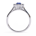 White Gold Oval Blue Sapphire Ring with Diamond Halo