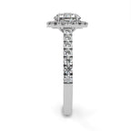 White Gold Round Brilliant Diamond Halo Ring with Pavé Band