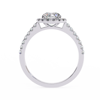 White Gold Round Brilliant Diamond Halo Ring with Pavé Band
